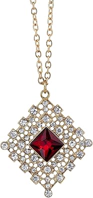 1928 Jewelry Red And Crystal Accent Filigree Pendant Necklace For Women 16