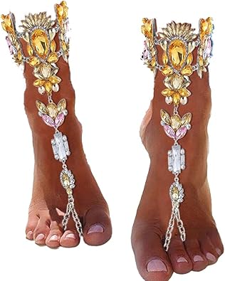 Woeoe Bling Rhinestone Barefoot Sandals Gold Crystal Anklet Pearl Anklets Foot Chain Beach Feet Jewelry for women