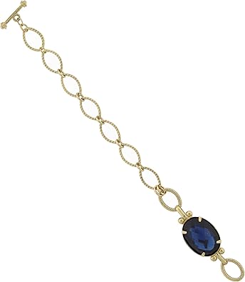 1928 Jewelry Oval Montana Blue Stone Link Chain Toggle Bracelet