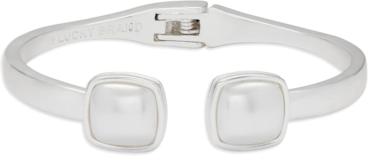 Lucky Brand Pearl Hinge Cuff, Silver, One Size