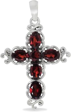 Silvershake Birthstone Gemstone 925 Sterling Silver Victorian Style Cross Pendant Necklace Christmas Jewelry Gift for Women