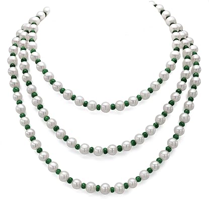 Amazon Collection 7-7.5mm White Cultured Freshwater Pearl with 4-5mm Gemstone Endless Strand Necklace, 50