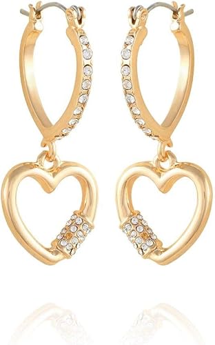 GUESS Gold-Tone Dangle Heart Charm Mini Hoop Earrings