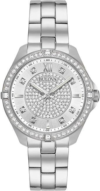 Bulova Ladies' Classic Crystal Stainless Steel 2-Hand Quartz Watch, Pave Dial Style: 96L236