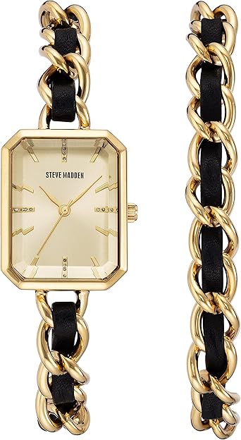 Steve Madden Women's Chain Watch and Bracelet Set