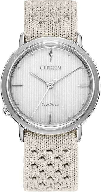 Citizen Eco-Drive Ecosphere Women's Watch, Stainless Steel with ECOPET® Substainable Nylon Strap, WHOLEGARMENT® Construction, Lab-Grown Diamond, 3-Hand