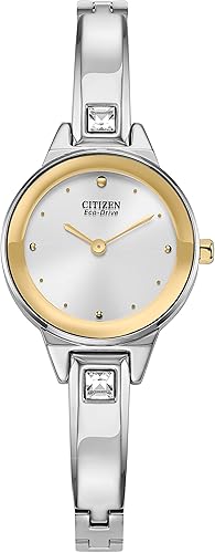 Citizen Women's Eco-Drive Dress Classic Crystal Petite Bangle Watch in Two-Tone Stainless Steel, White Dial, 23mm (Model: EX1324-53A)