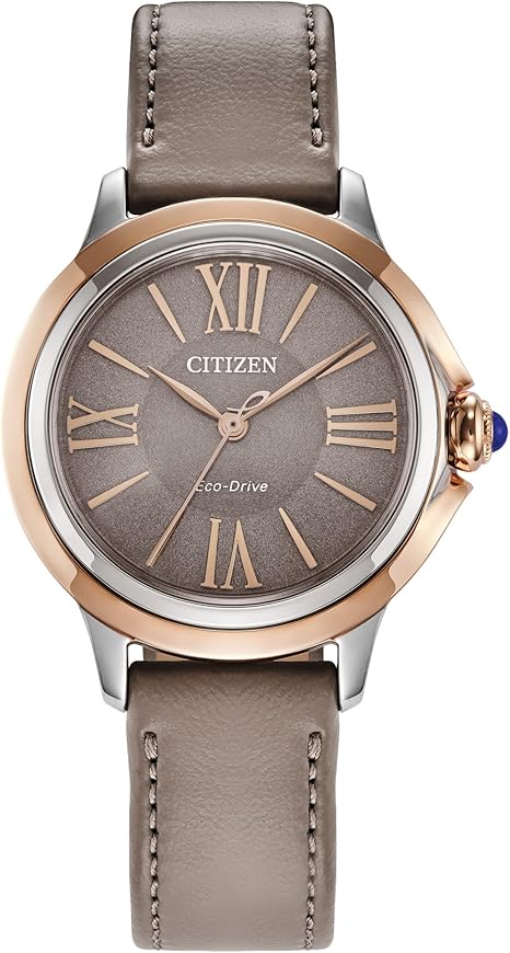 Citizen Women's Eco-Drive Ceci, Pink Gold-Tone Stainless Steel Watch, Taupe Eco-Pet Strap, 3 Hand, Taupe Dial (Model: EM1166-01Z)