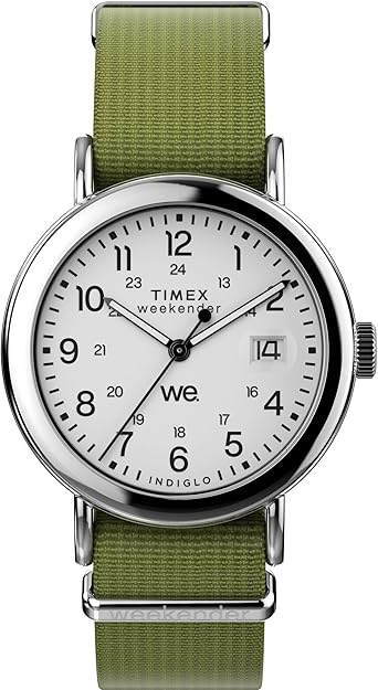 Timex Unisex Weekender 37mm Watch - Green Strap White Dial Silver-Tone Case