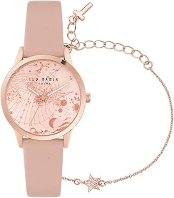 Ted Baker Ladies Pink Leather Strap Watch & Star Bracelet Box Set (Model: BKGFW23019I)