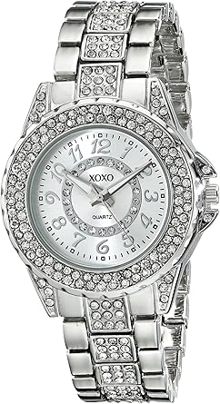 Accutime XOXO Women's Analog Watch with Silver-Tone Case, Rhinestone Bezel/Dial/Band, Silver-Tone Sunray Dial - Official XOXO Woman's Watch, Jewelry-Clasp Closure - Model: XO5746