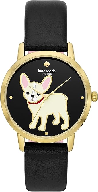 Kate Spade New York Women's Metro Three-Hand Puppy Black Leather Band Watch