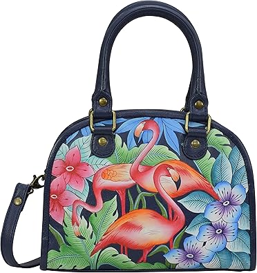 Anna by Anuschka Hand Painted Women’s Genuine Leather Convertible Satchel -Flamingo Fever