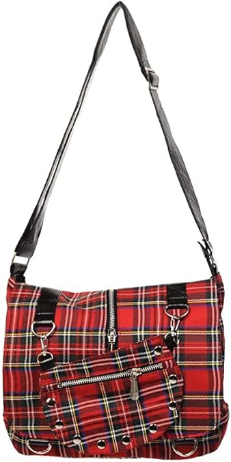 Red Tartan Plaid Print Punk Messenger Cross Body Handbag Purse