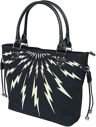 Lost Queen Thunderbolt Glow In The Dark Tote Bag - Women's Black Handbag with Zipper Closure