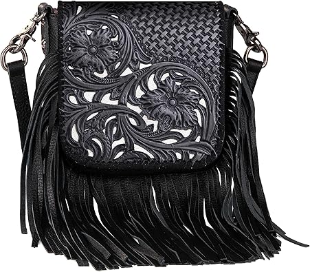 Montana West Small Purses for Women Crossbody Bag Western Fringe Purse Cross Body Purses for Women Messenger Bag Handbags Black Western-RLC-L162BK