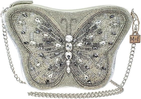 Mary Frances Flitter & Gleam Beaded Crossbody Butterfly Handbag, Silver