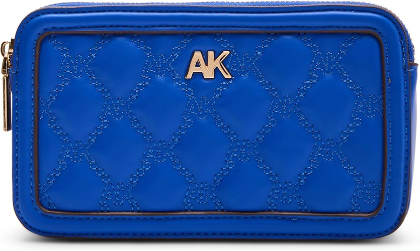 Anne Klein Quilted Double Zip Crossbody, Cobalt