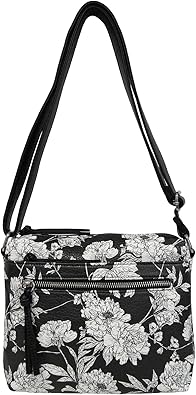 Bueno of California Printed faux Leather Adjustable Crossbody, Black White Floral