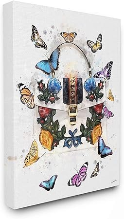 Stupell Industries Fashion Buckle Purse Colorful Butterflies and Florals Canvas Ziwei Li Wall Art, 24 x 30