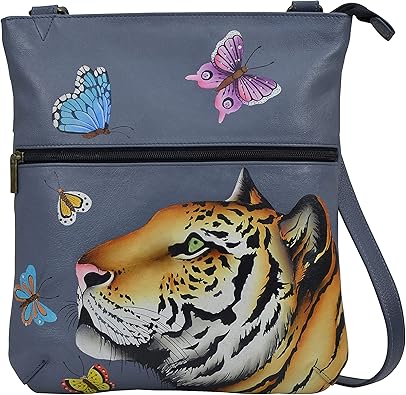 Anna by Anuschka womens Anna Anuschka Women s Genuine Leather Slim Cross Shoulder Bag, Royal Tiger, One Size US