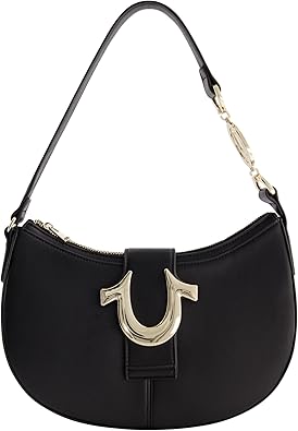 True Religion Women's Shoulder Bag Purse, Crescent Hobo Handbag with Horseshoe Strap