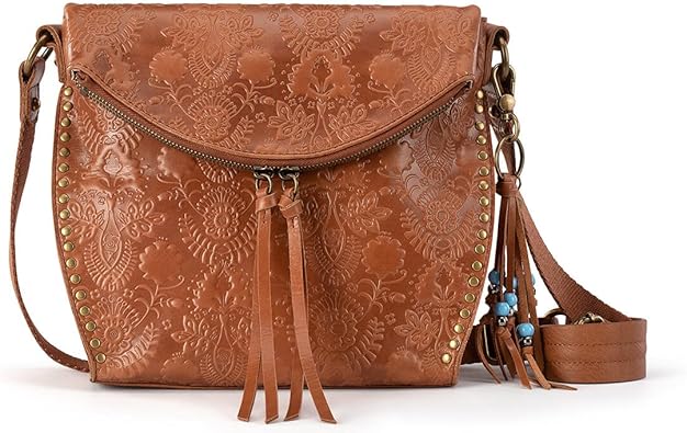 The Sak womens Silverlake Crossbody Bag in Leather Casual Purse with Adjustable Strap Zipper Pockets, Tobacco Floral Embossed Ii, One Size US