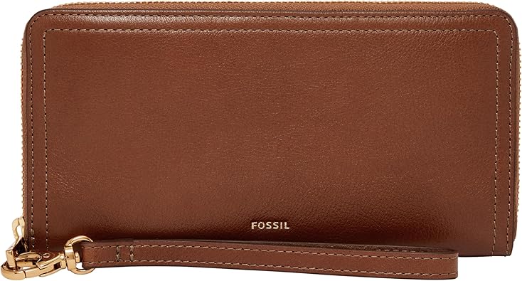 Fossil Women's Logan Leather RFID-Blocking Zip Around Clutch Wallet with Wristlet Strap for Women