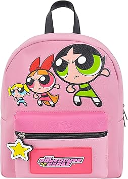 Concept One Powerpuff Girls Mini Backpack, Blossom, Bubbles, and Buttercup Small Travel Bag Purse for Men and Women, Adjustable Shoulder Straps, Multi, 10 Inch