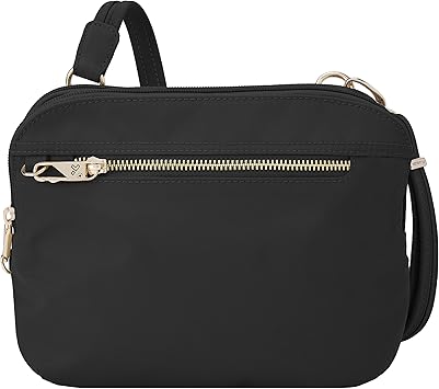 Travelon Women's Anti-Theft Tailored East/West Organizer Chrossbody, Onyx, 9.5 x 7.5 x 2.5