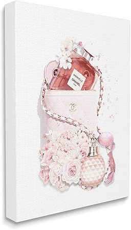 Stupell Industries Pink Designer Bag with Chic Florals Paint Splatter, Designed by ROS Ruseva Canvas Wall Art