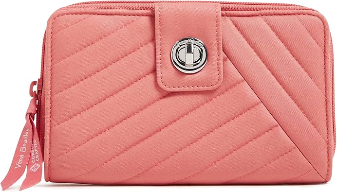 Vera Bradley Cotton Turnlock Wallet with RFID Protection, Terra Cotta Rose