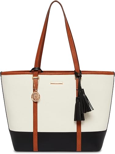 Anne Klein Colorblocked Large Tote, Anne White/Black/Brownie