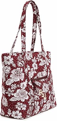 Vera Bradley Cotton Collegiate Vera Tote Bag (Multiple Teams Available), Maroon/White Rain Garden with Florida State University