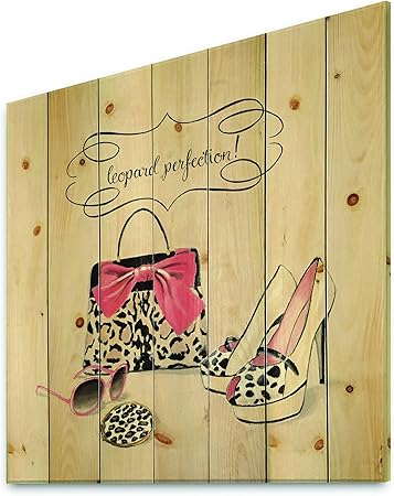 DesignQ Glam Fashion Handbags Ii French Country Wood Wall Decor, Pink Wood Wall Art, Large Fashion Wood Wall Panels Printed On Natural Pine Wood Art