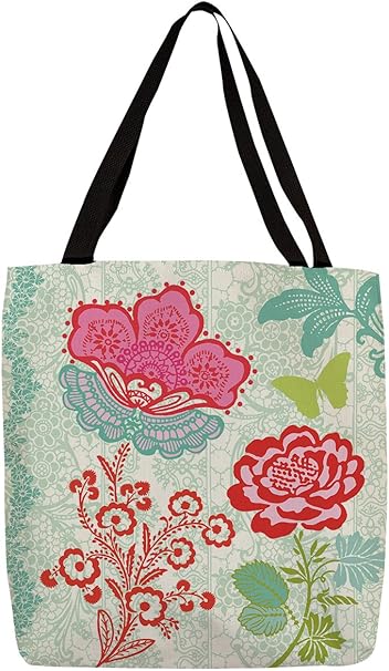 Manual Woodworkers & Weavers Shopping Tote, 18-Inch, Garden Play Green Lace