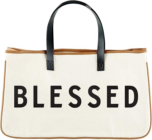 Creative Brands F4267 Faithworks - Large Inspirational Canvas & Leather Tote, 20 x 11-Inch, Blessed