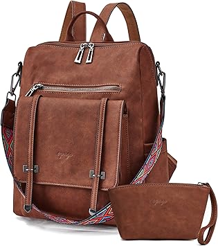 OPAGE Backpack Purse for Women Leather Backpack Purse Travel Backpack Fashion Designer Ladies Shoulder Bags With Wristlets, 14-in Height, Dark Brown