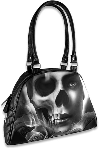 Faux Leather Bowler Purse Women's Handbag with Undead Woman Gothic Horror Print