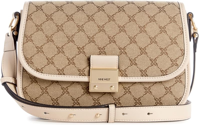 Nine West Allington Crossbody Flap, Mocha Logo/Beige