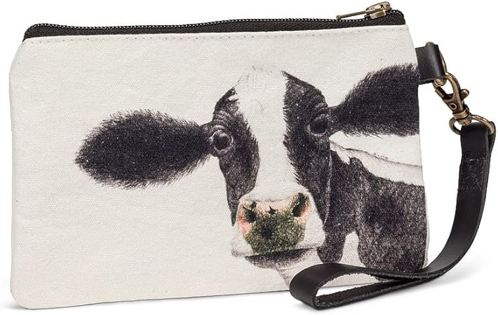 Abbott Collection 96-POUCH-CN-05 Rosa Cow Zip Pouch with Strap, White/Black