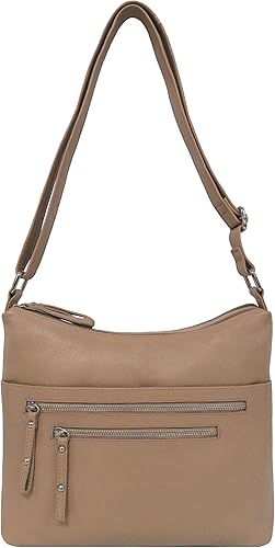 Bueno of California Granada Leather Double Top Zip Shoulder, Alabaster