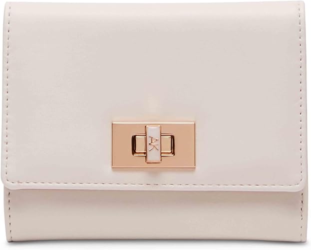 Anne Klein AK Medium Flap Wallet with Enamel Turn Lock, Latte