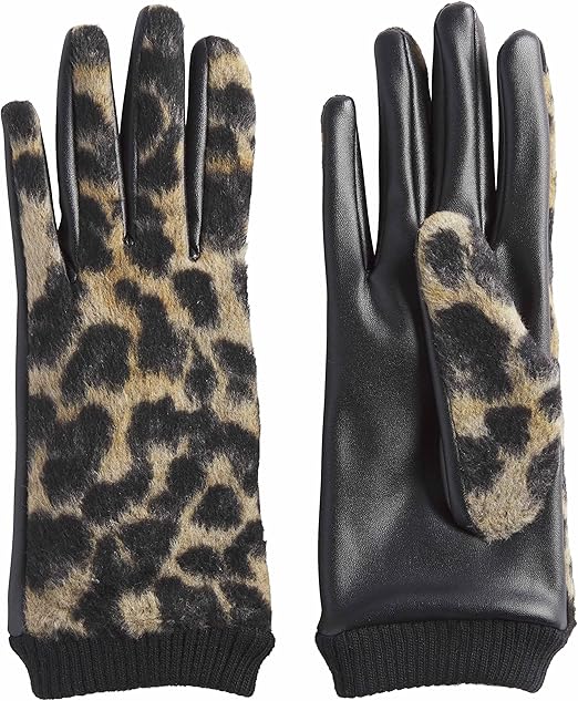 Mud Pie Womens Leopard Ribbed Gloves, One Size, Tan