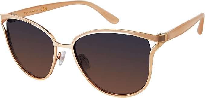 TAHARI Women's Metal Cat Eye-Vintage Sunglasses, Gold & Nude, 58 mm