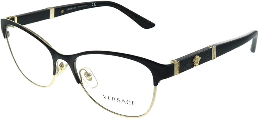 Versace VE 1233Q 1366 Black Pale Gold Metal Cat-eye Eyeglasses 53mm