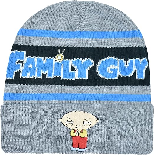 Family Guy Stewie Knitted Acrylic Cuffed Beanie Hat, Heather Grey, One Size