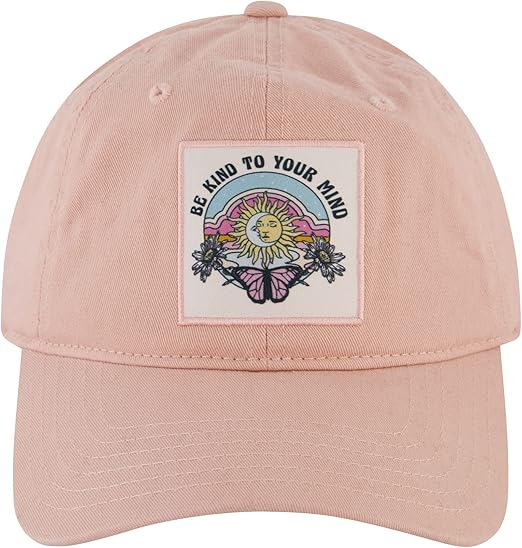 Concept One Womens & California Cap, Be Kind to Your Mind Cotton Hat with Curved Brim Baseball Cap, Blush