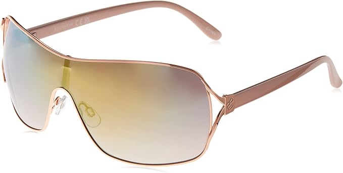 Rocawear R3387 Vented Metal UV400 Protective Rectangular Shield Sunglasses. Gifts for Women with Flair, 134 mm, Rose Gold & Nude