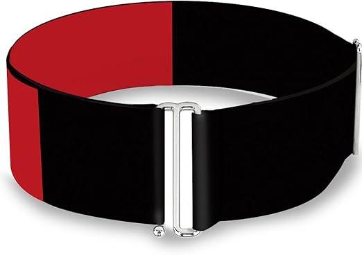 DC Comics Belt, Cinch Belt Harley Quinn Diamond Split Red Black Black Red, 3.0 Inch Wide, Adjustable